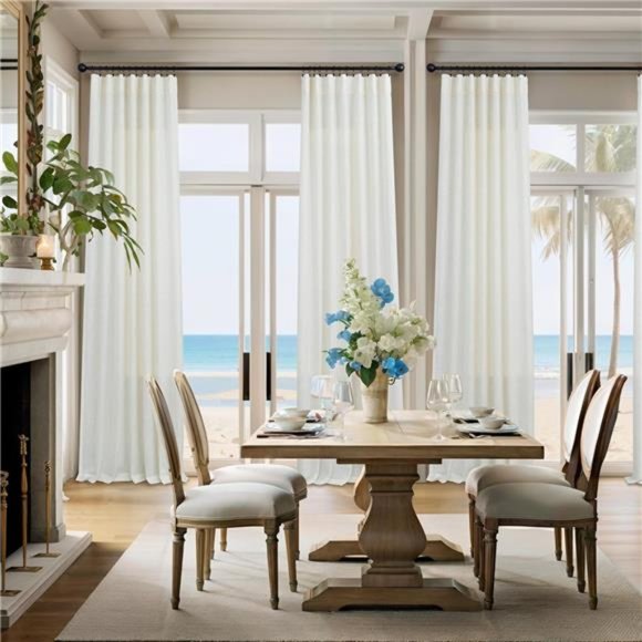 Natural Linen Curtains 84 Inch Length 2Panel Rod Pocket Ivory Cream Colored Boho - Picture 2 of 7